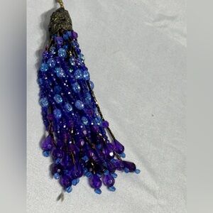 Beaded fan pull tassel purple blue 20 1/2” total tassel is 7”